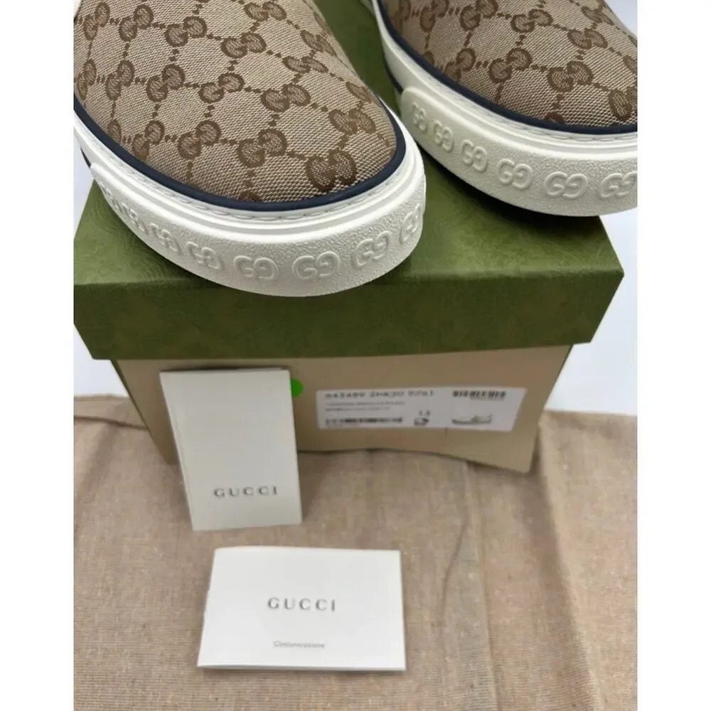 Men's Gucci tennis 1977 slip on sneakers GG canvas size 13 made in Italy